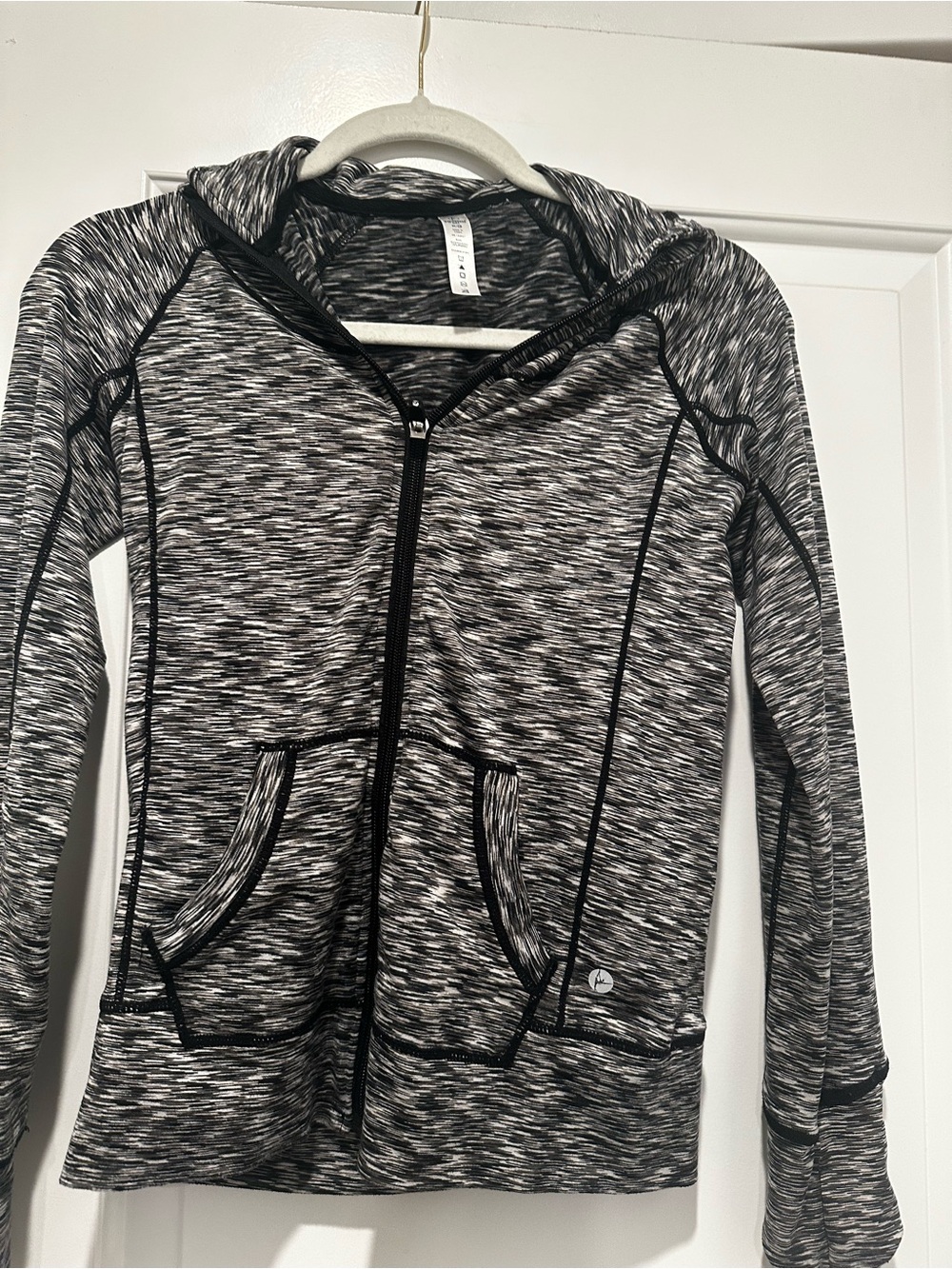 90 Degree By Reflex Black & White Heather Active Zip Hoodie
